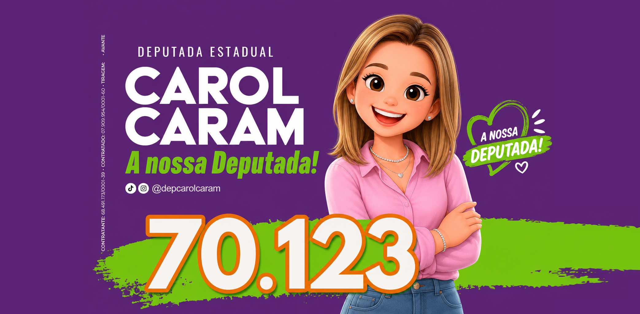 Ilustração de Carol Caram com identidade visual da campanha e número 70.123